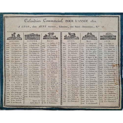1822 - Calendrier Almanach de Bureau