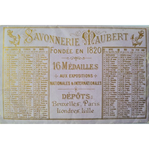 1820 -1 Calendrier Publicitaire Savonnerie Maubert