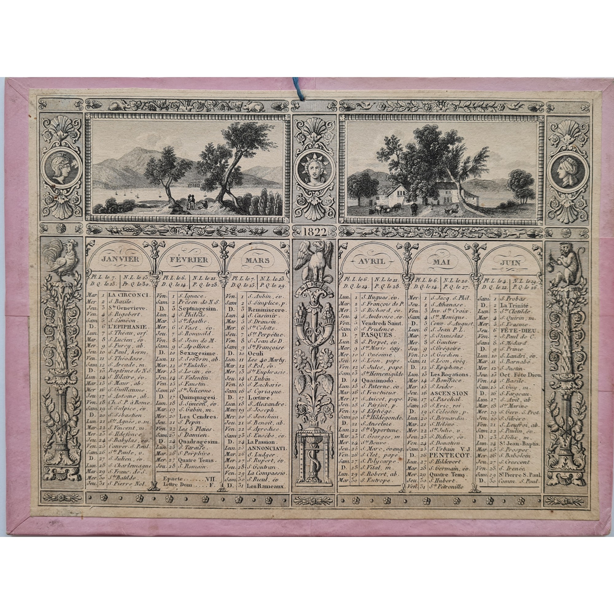1822 - Calendrier Almanach de Bureau