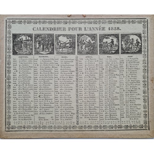 1838 - Calendrier Almanach de Bureau Vie de tous les jours
