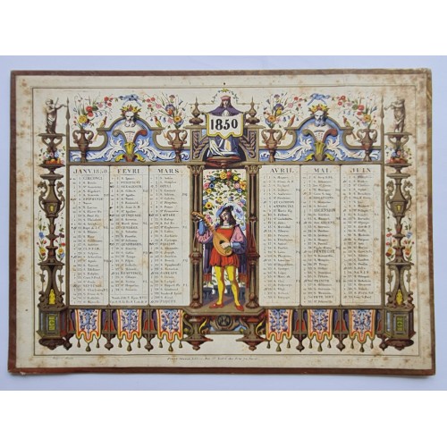 1850 - Calendrier Almanach de Bureau Couleurs