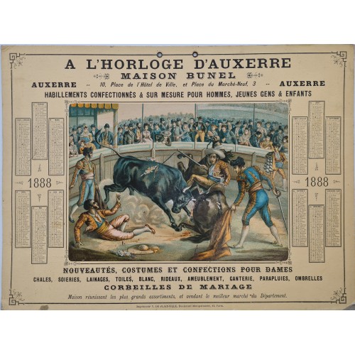 1888 - Calendrier publicitaire à l'Horloge d'Auxerre - Maison Bunel