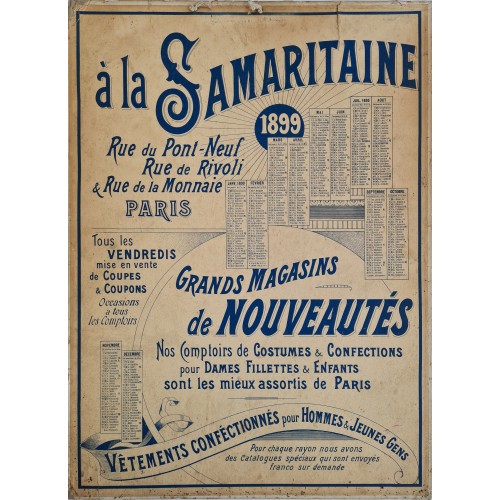 1899 - Calendrier Publicitaire La Samaritaine Paris