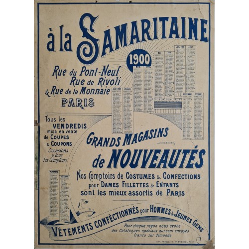 1900 - Calendrier Publicitaire La Samaritaine Paris