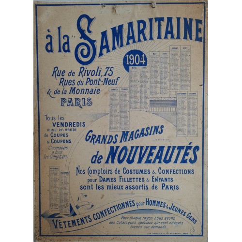 1904 - Calendrier Publicitaire La Samaritaine Paris