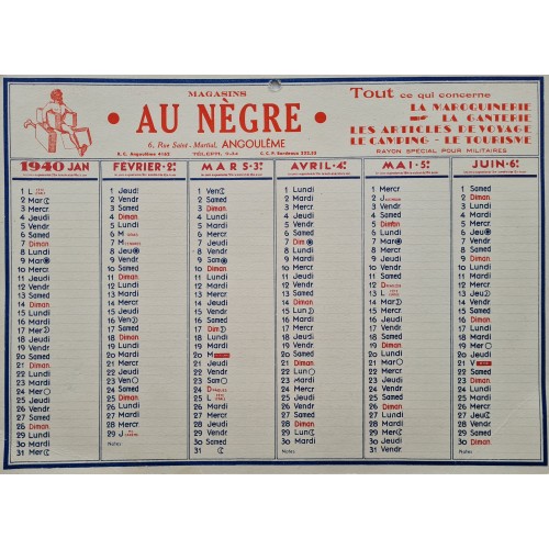 1940 - Magasins Au Nègre - Angoulême